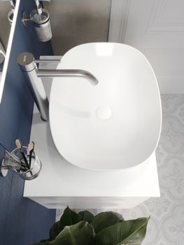 BOND Cube T55605 Тумба со столешницей подвесная белая матовая без раковины — фото 26, Тумбы под раковину