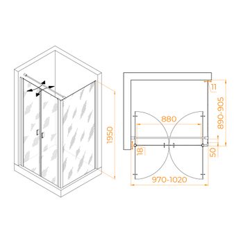 Душевой уголок RGW PA-144B (PA-104B+Z-050-2B+O-104B) 1000x900 060814409-014 — фото 1, Душевые уголки