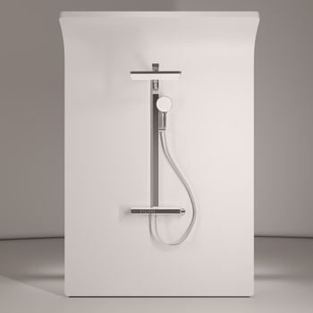 Душевая стойка SANCOS Vos с термостатическим смесителем, изливом, полкой, шлангом 1,5 м, верхним и ручным душем, цвет хром, арт. SC6100CH — фото 2, Душевые стойки