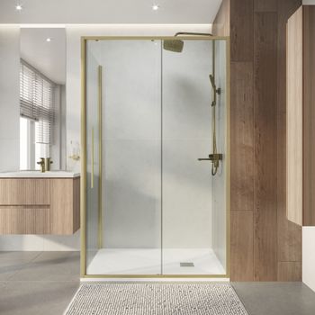 Душевое ограждение Niagara Nova NG-44-13ASG-A100SG-34 (130х100х195) прямоугольник,раздвижная,золото сатин,стекло прозрачное,2 места — фото 4, Душевые уголки