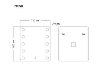 Зеркало NEON (700*800*45) LED с сенсорным выключателем и гравировкой 147080 — фото 3, Зеркала в ванную комнату
