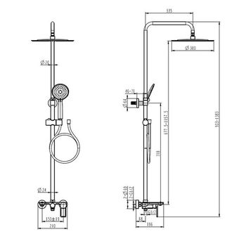 KUB комплект для ванны-смеситель с колонной, тропич/ручн.душ (мат.золото) 54-310-brg — фото 1, Готовые комплекты для ванной комнаты