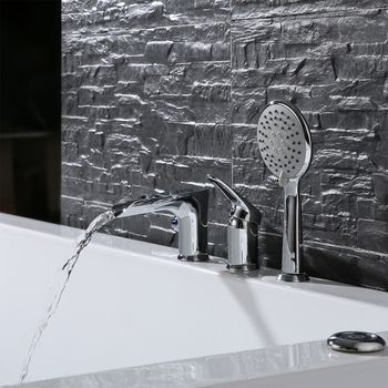 Omega Смеситель для ванны, на борт 3отв. с каскад.изливом 121мм лейка, р/ОД, хром, LM, LM3145C — фото 1, Лейки для душа