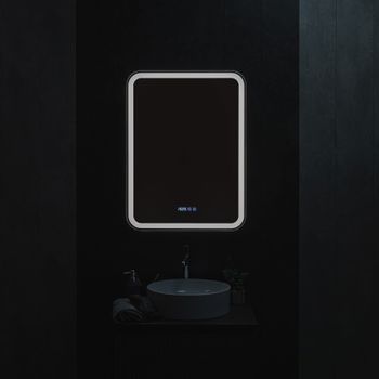 AQM9204 600х800 Зеркальный шкаф ЛЕВЫЙ с подсветкой, подогревом и часами, корпус Антрацит — фото 2, Зеркальные шкафы в ванную