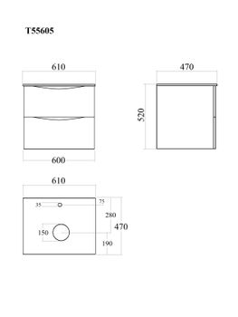 BOND Cube T55605 Тумба со столешницей подвесная белая матовая без раковины — фото 11, Тумбы под раковину