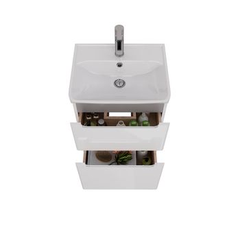 Тумба Lemark BUNO 50 см под 1 раковину, подвесная/напольная, 2 ящика, цвет планки: Серый, цвет корпу LM04B50T — фото 2, Тумбы под раковину