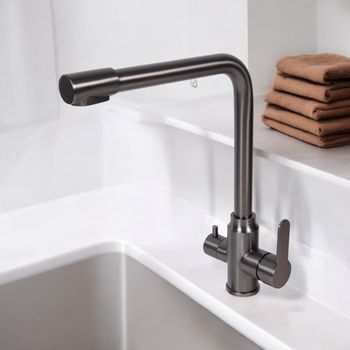 BOND Smart B65-0477 Смеситель для кухни под фильтр с краном для питьевой воды, графитовый цвет — фото 23, Смесители для кухни