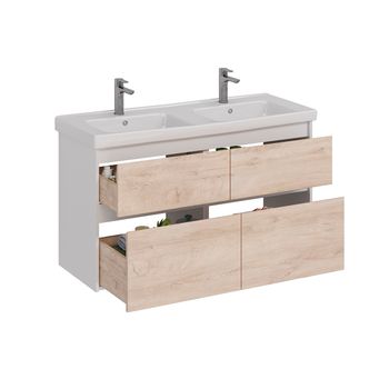 Тумба Lemark COMBI 125 см под 2 раковины, подвесная/напольная,4 ящика, цвет фасада: Дуб кантри, цвет LM03C125T-dub — фото 1, Тумбы под раковину