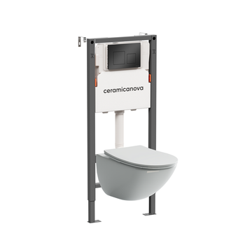 Комплект Подвесной унитаз MONO Rimless + Система инсталляции Balance кнопка Square, черный матовый — фото 1, Комплекты унитаз + инсталляция