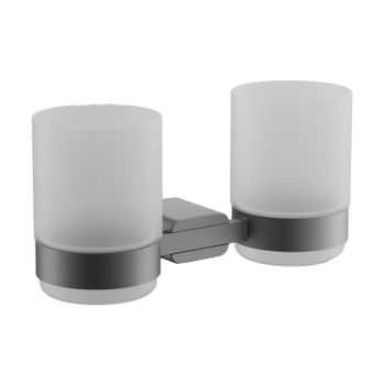 Стакан для ванной комнаты двойной BELZ B90708, оружейная сталь — фото 1, Стаканы для зубных щеток