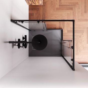 W90G-403-100280-BT Gem душевое огражд прямоугольн.,раздвиж.двери 100x80 черный мат.,стекло прозрачн — фото 1, Душевые кабины и ограждения