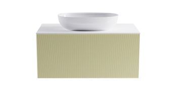 Тумба М-40 90см 1ящ цв RAL1013 мат./волна, раковина Атрия бел гл., столешница Solid бел гл. 4631177713637 — фото 1, Тумбы с раковиной