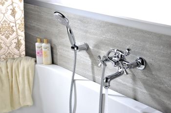 Benefit Смеситель для ванны, монолит.излив 115мм держ.на теле лейка, р/ДВ, хром, LM, LM2502C — фото 1, Лейки для душа