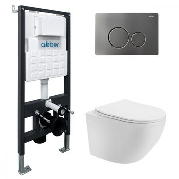 Комплект подвесной унитаз ABBER Bequem AC1100T белый с инсталляцией AC0105 и кнопкой AC0121NG никель AC1100T-AC0105-AC0121NG — фото 1, Комплекты унитаз + инсталляция