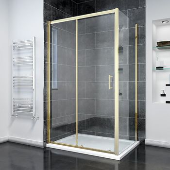 Душевой угол Veconi Rovigo RV-055G, 1300х800х1950, золото брашинг, прозрачное стекло RV055G-13080-01-C8 — фото 1, Душевые уголки