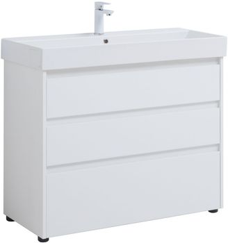 Тумба под раковину Aquanet Nova Lite 100 белый глянец (3 ящика) 00302478 — фото 1, Тумбы под раковину