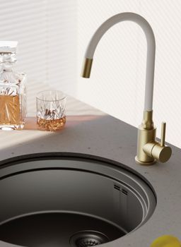 Смеситель для кухни с гибким изливом BELZ B73810-5, брашированное золото — фото 1, Смесители для кухни