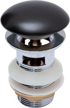 Донный клапан Aquanet черный матовый, с переливом 00333929 — фото 1, Донные клапаны