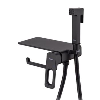 Гигиенический душ со смесителем встраиваемый с полкой и бумагодержателем Raglo R51.55.06, черный — фото 1, Гигиенические души