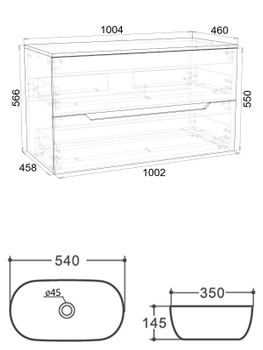 Orange Line Li-100TuLMDF+B07-540W тумба с раковиной подвесная 100 см, латте/белый Li-100TuLMDF+B07-540W — фото 2, Тумбы с раковиной