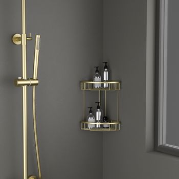 Полка угловая двойная Timo Saona 13082/17 золото матовое — фото 1, Полки для ванной и душа