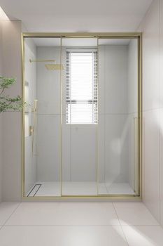 Душевая дверь раздвижная Premium Prato 300 G-L, 1400х2000, золото брашированный, стекло прозрачное PR3/L-140-01-G-C4 — фото 1, Раздвижные душевые двери