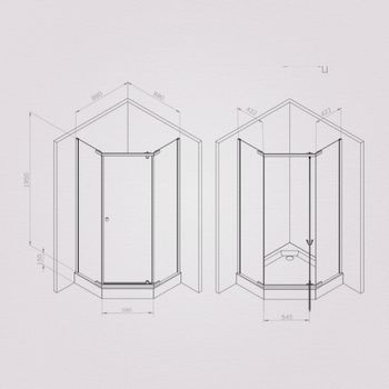 W87G-405-9090-MT Sunny душ огражд 5-угольн, распашн дверь 90x90 серебро,стекло прозрачн — фото 4, Душевые кабины и ограждения