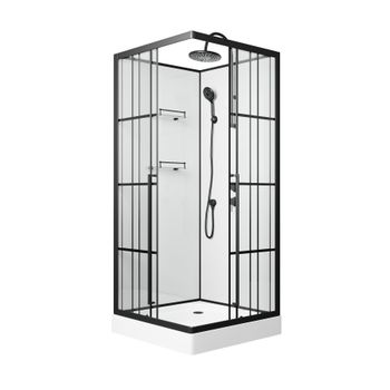 Душевая кабина Niagara Standart ST90/15QR/KL/BKT (90х90х225) низкий поддон(15см),черный,стекло прозрачное,3 места — фото 1, Душевые кабины