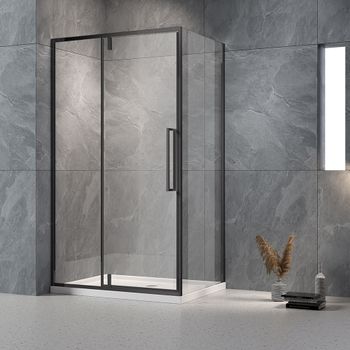 Душевой угол Veconi Rovigo RV-034B, 1200х900х1950, черный, прозрачное стекло RV034B-12090-01-C7 — фото 1, Душевые уголки