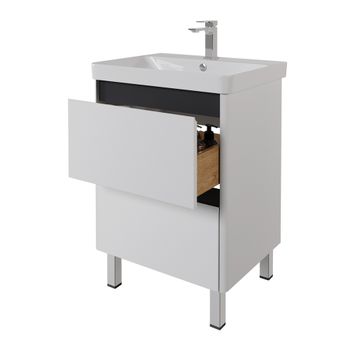 Тумба LUXURY PLUS, 60 см, подвесная/напольная, 2 ящик, белый матовый 99.2029 — фото 3, Тумбы под раковину