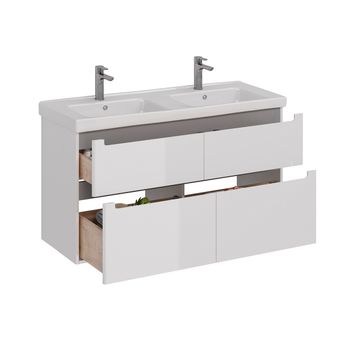 Тумба Lemark BUNO 125 см под 2 раковины, подвесная/напольная, 4 ящика, цвет планки: Серый, цвет корп LM04B125T — фото 1, Тумбы под раковину