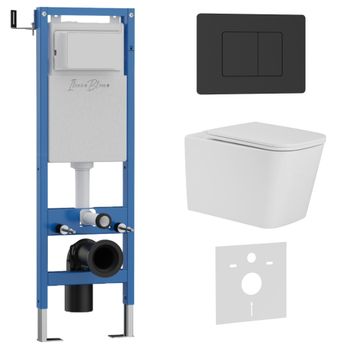 Комплект 3в1 IBERICA BLANCA инсталляция SILENCIO MINI, унитаз TOLEDO ALTO белый, кнопка смыва INOX-C черный матовый (IB.001M.TLA.234.112) — фото 1, Комплекты унитаз + инсталляция
