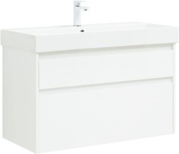 Тумба с раковиной Aquanet Nova Lite 100 2 ящ. (SLIM SYNERGY) цв. бел. глянец 00291826 — фото 1, Тумбы с раковиной