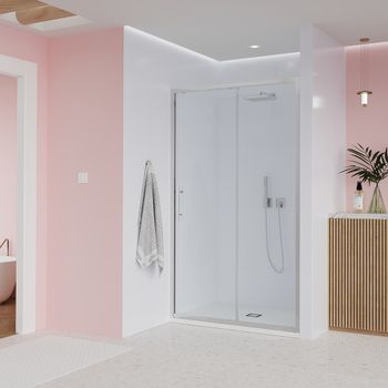 Душевая дверь Veconi Evo 100 CH, 1400x1950, хром, стекло прозрачное E1-CH-140-01-C9 — фото 1, Душевые двери в нишу