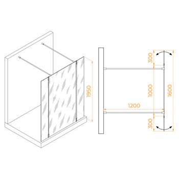 Душевая перегородка RGW WA-052B (WA-016B+2Z-071B) 1000 351005203-14 — фото 1, Душевые перегородки