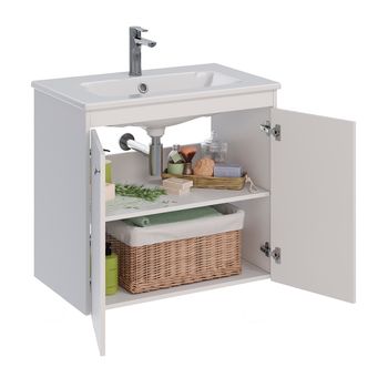 Тумба Lemark ROMANCE 80 см под 1 раковину, подвесная/напольная, 2-х дверная, цвет корпуса, фасада: Б LM07R80T — фото 1, Тумбы под раковину