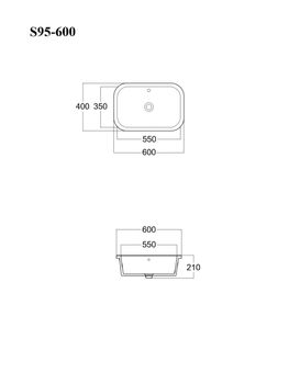 BOND S95-600 Раковина встраиваемая под столешницу 60х40х20см прямоугольная белая с переливом — фото 15, Раковины встраиваемые сверху