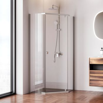 W87G-405-9090-MT Sunny душ огражд 5-угольн, распашн дверь 90x90 серебро,стекло прозрачн — фото 6, Душевые кабины и ограждения