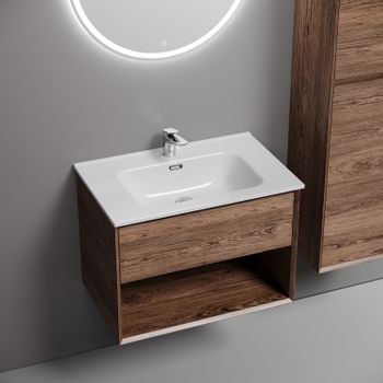 Тумба подвесная SANCOS Marmi 1.0 690х445х520 c одним ящиком оснащенным доводчиками скрытого монтажа и открытой нишей, дуб чарльстон, арт.MR1.070ECH — фото 4, Комоды и тумбы для ванной комнаты