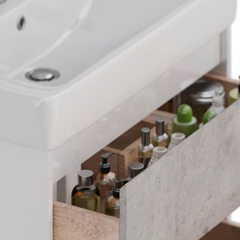 Тумба Lemark COMBI 80 см под 1 раковину, подвесная/напольная, 2 ящика, цвет фасада: Бетон, цвет корп LM03C80T-Beton — фото 3, Тумбы под раковину