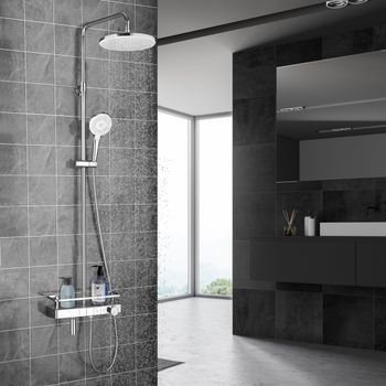 Tropic Смеситель для ванны-душа, пов.аэратор верх.лейка'Троп.дождь',Терм, хром, LM, LM7011C — фото 1, Лейки для душа