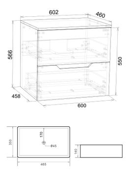 Orange Line Li-60TuLMDF+B02-460W тумба с раковиной подвесная 60 см, латте/белый Li-60TuLMDF+B02-460W — фото 1, Тумбы с раковиной