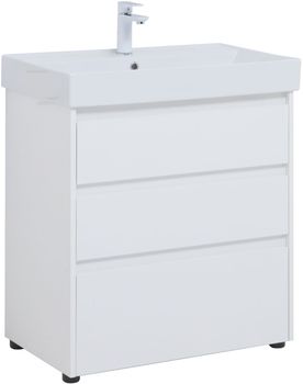 Тумба под раковину Aquanet Nova Lite 75 белый глянец (3 ящика) 00302472 — фото 1, Тумбы под раковину