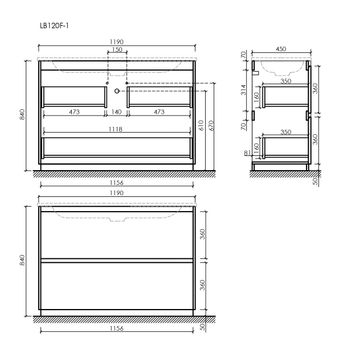 Тумба под раковину SANCOS Libra Floor напольная, 1190х450х840, c двумя ящиками оснащенными доводчиками, дуб галифакс натуральный, арт. LB120F-1EG — фото 13, Тумбы под раковину