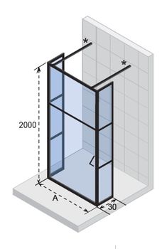 GRID GB404 300x1200x2000 душевая перегородка, черный RIHO G004034121 — фото 1, Душевые перегородки