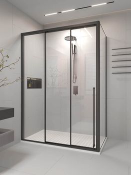 Душевой угол раздвижной Veconi Premium Prato 300 SP B-L, 1100х1000x2000, черный матовый, стекло прозрачное PR3/L-SP-110100-01-B-C4 — фото 1, Душевые уголки