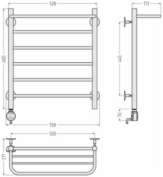 Товар: Полотенцесушитель электрический Стилье Формат 20 ТЛ 600х500 (Полка + 5) П16 Без покрытия 00521-6050 - фото 3 Полотенцесушитель электрический Стилье Формат 20 ТЛ 600х500 (Полка + 5) П16 Без покрытия 00521-6050 — фото 3, Электрические полотенцесушители