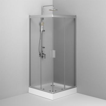 W90G-403-9090MT Gem душевое огражд квадратн.,раздвиж.двери 90x90 хром мат.,стекло прозрачн — фото 2, Душевые кабины и ограждения