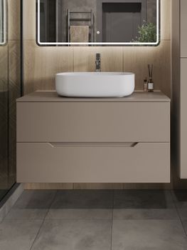 Orange Line Li-100TuLMDF+B07-540W тумба с раковиной подвесная 100 см, латте/белый Li-100TuLMDF+B07-540W — фото 3, Тумбы с раковиной