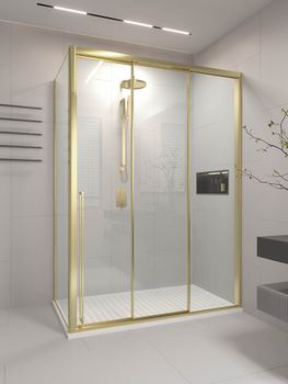 Душевой угол раздвижной Veconi Premium Ptato 300 SP G-R, 1100х1000x2000, золото брашированный, стекло прозрачное PR3/R-SP-110100-01-G-C4 — фото 1, Душевые уголки